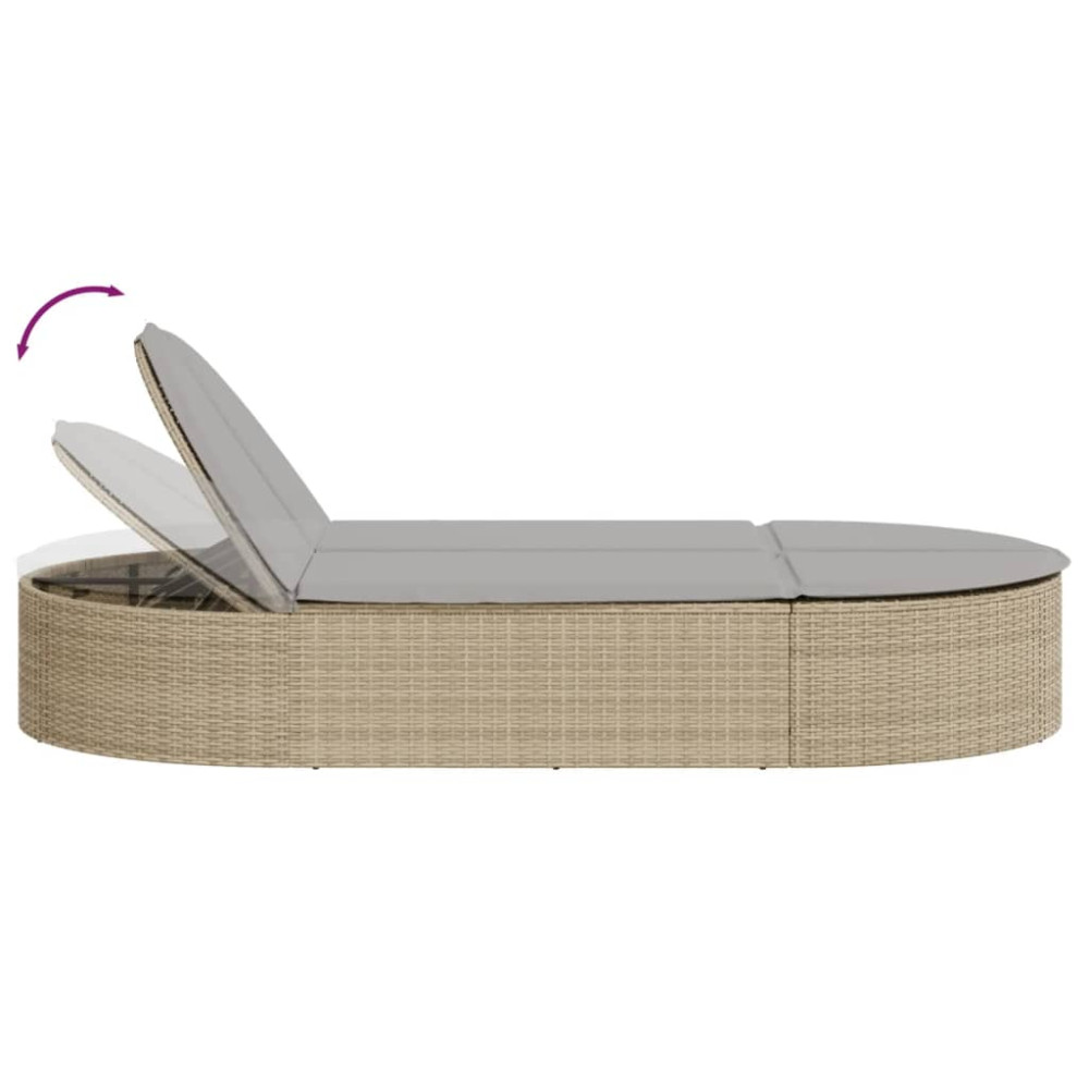 Produktbild för Dubbel solsäng med dynor beige konstrotting