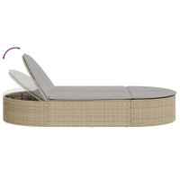 Produktbild för Dubbel solsäng med dynor beige konstrotting