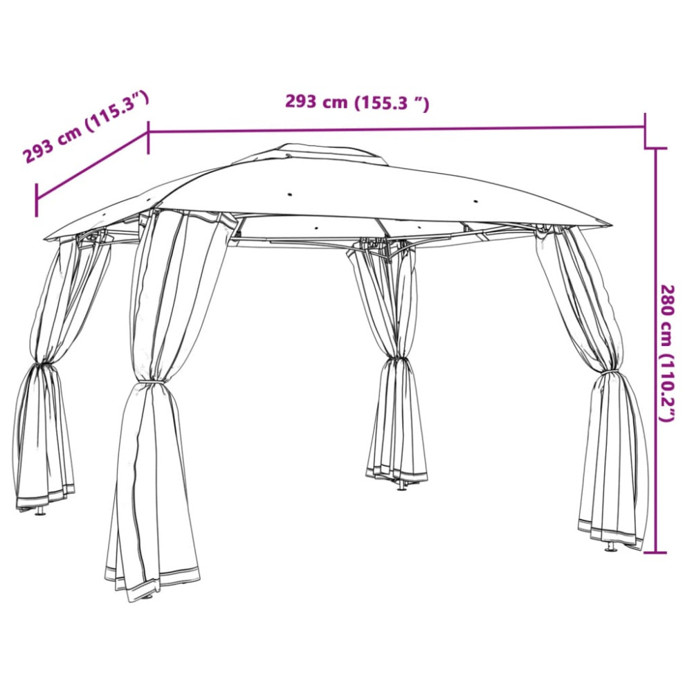 Produktbild för Paviljong med dubbelt tak & nätväggar gräddvit 2,93x2,93 m stål