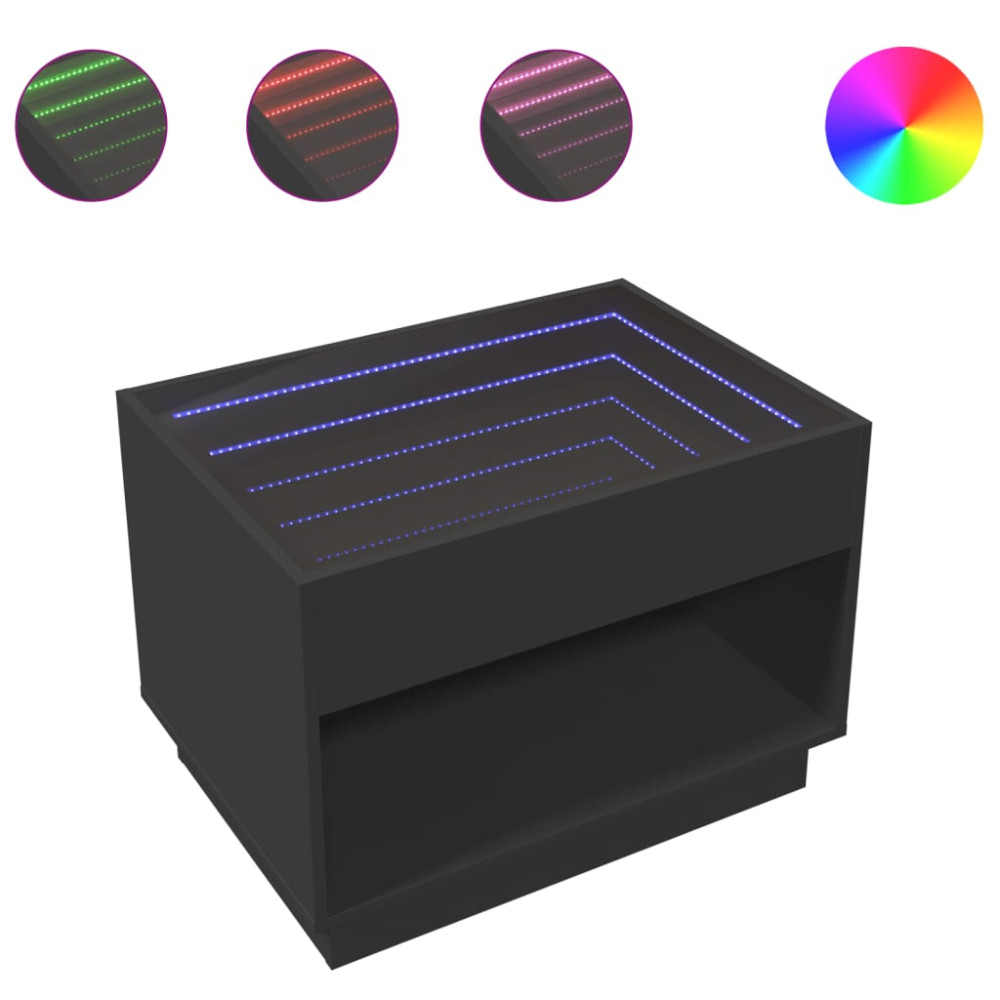 Produktbild för Soffbord med Infinity LEDs svart 70x50x50 cm