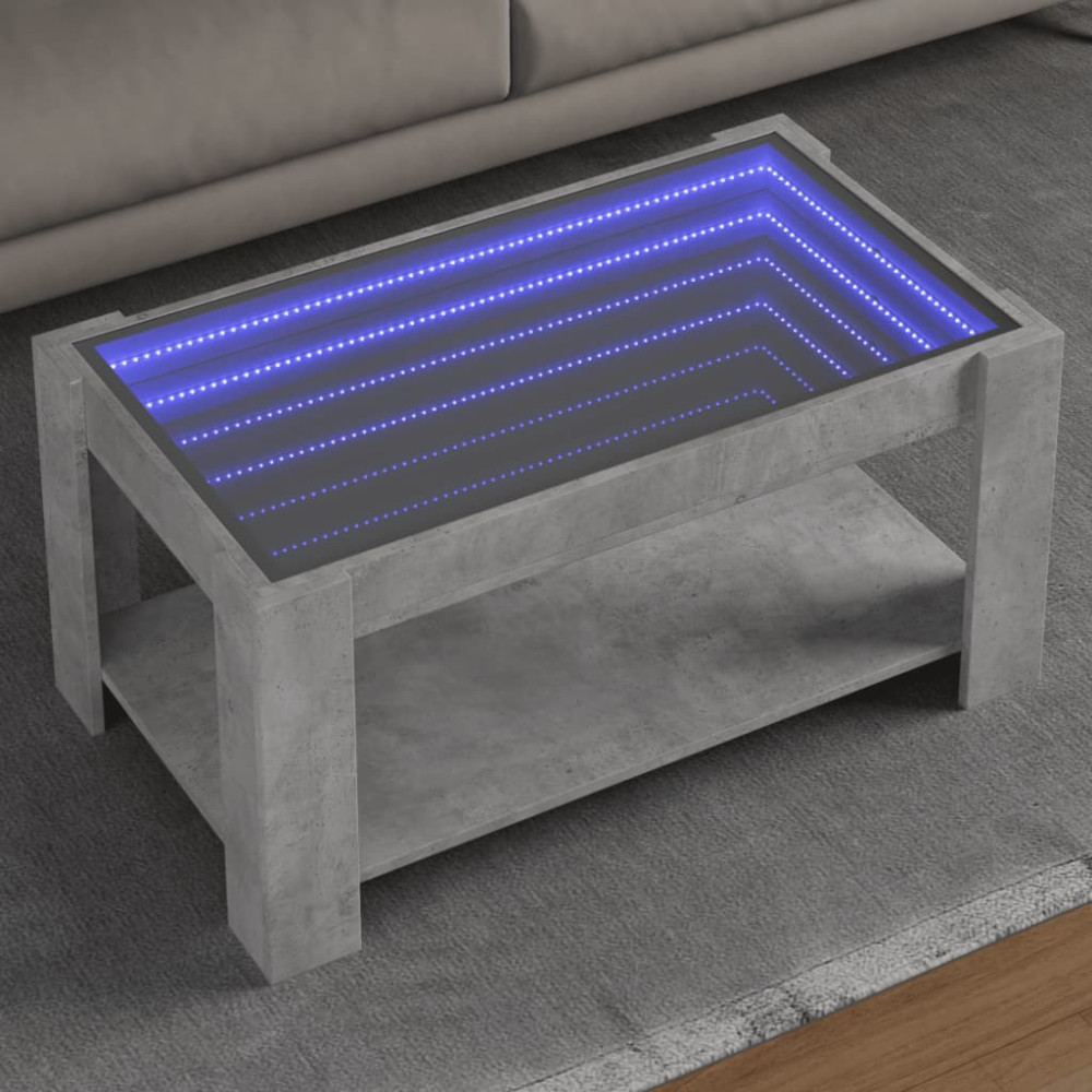 Produktbild för Soffbord med LEDs betonggrå 93x53x45 cm konstruerat trä