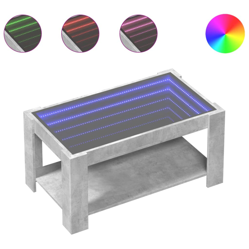 Produktbild för Soffbord med LEDs betonggrå 93x53x45 cm konstruerat trä