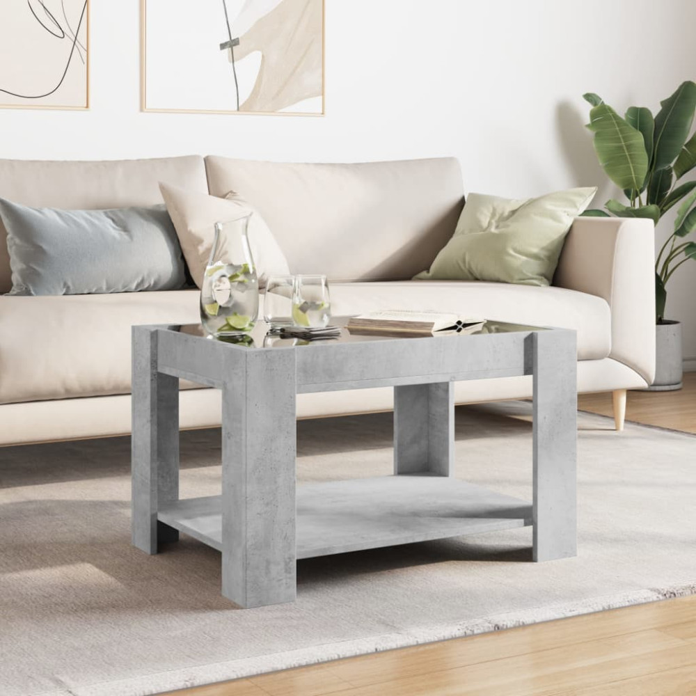 Produktbild för Soffbord med LEDs betonggrå 73x53x45 cm konstruerat trä