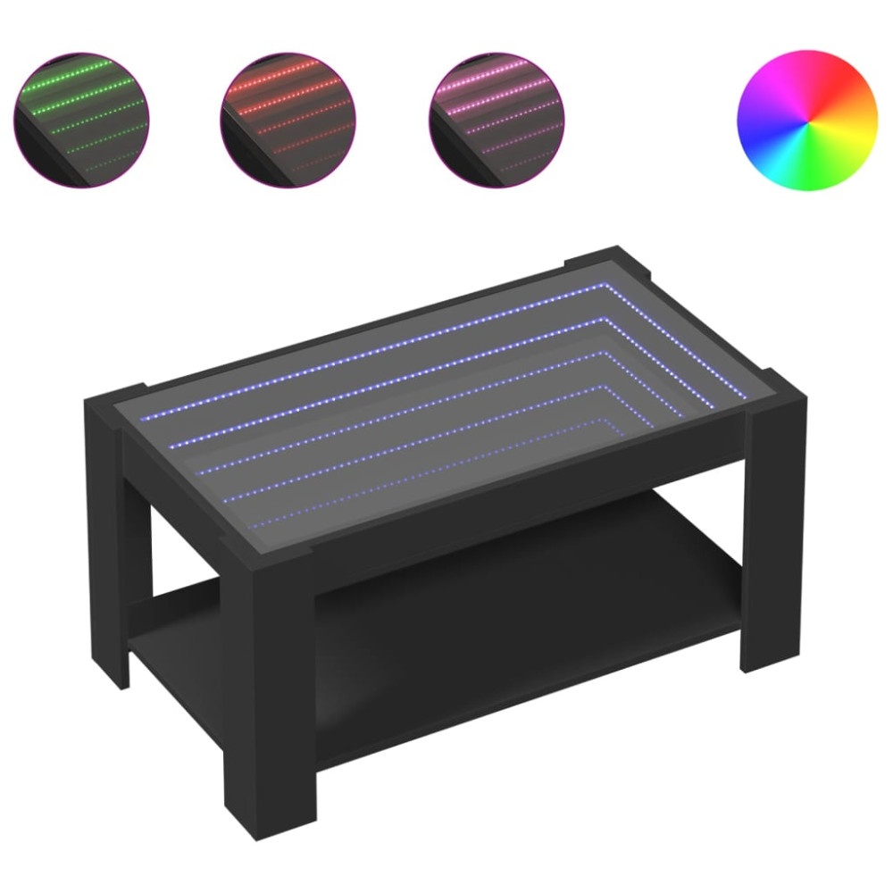 Produktbild för Soffbord med LEDs svart 93x53x45 cm konstruerat trä