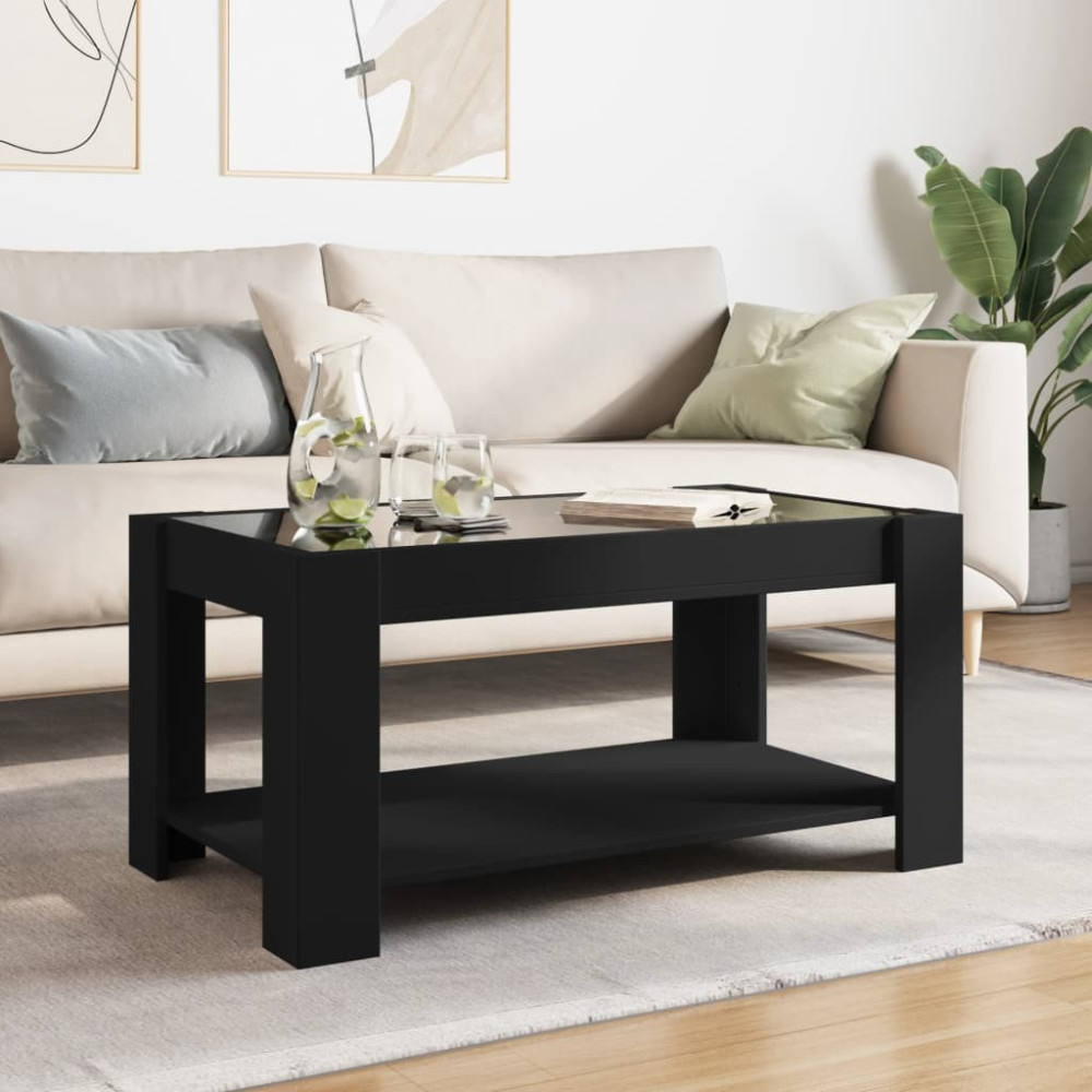 Produktbild för Soffbord med LEDs svart 93x53x45 cm konstruerat trä
