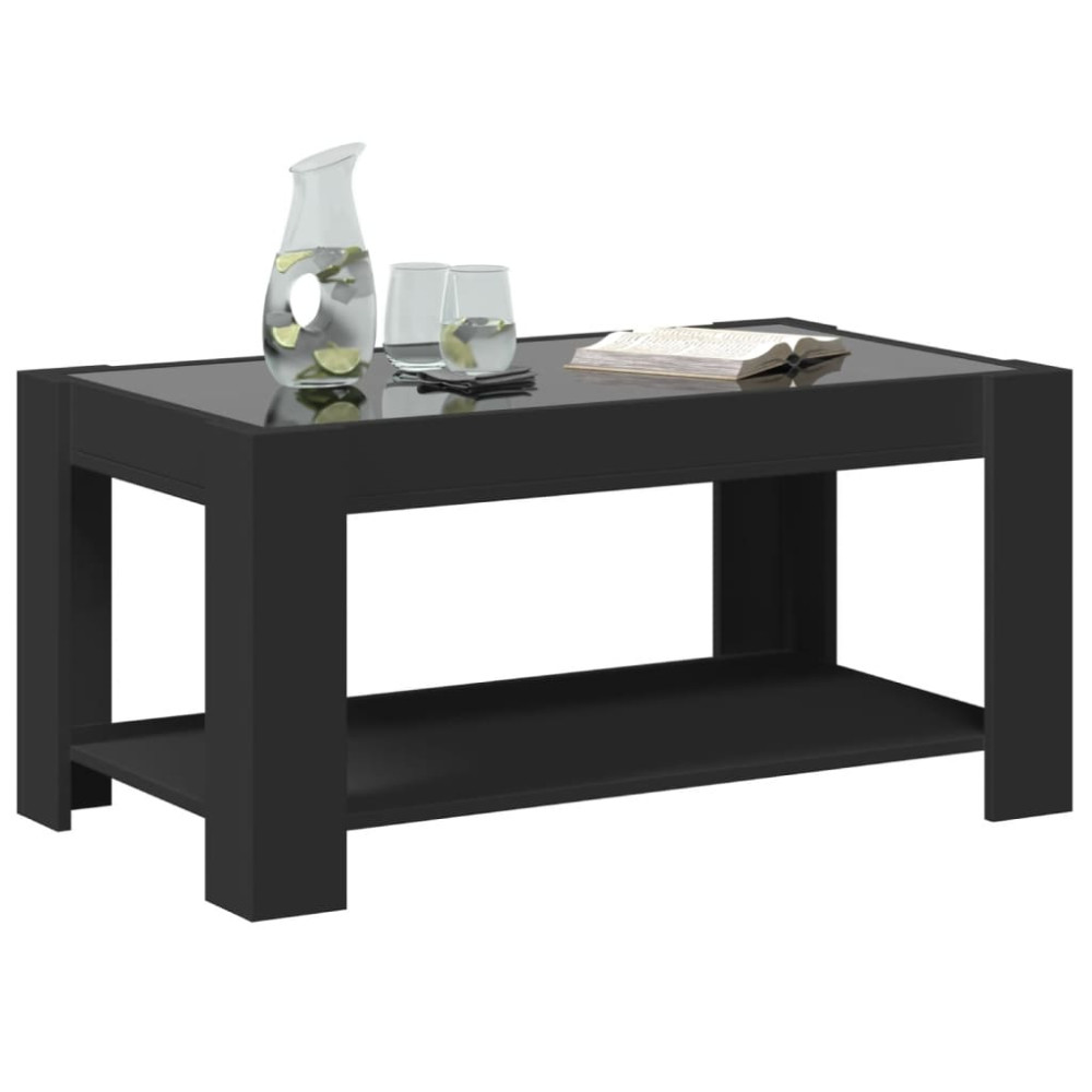 Produktbild för Soffbord med LEDs svart 93x53x45 cm konstruerat trä