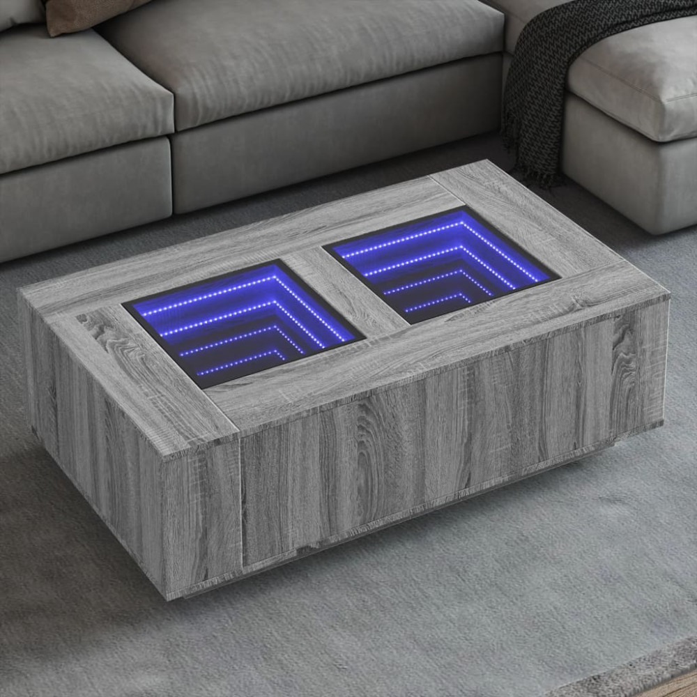 Produktbild för Soffbord med Infinity LEDs grå sonoma 116x69x40 cm