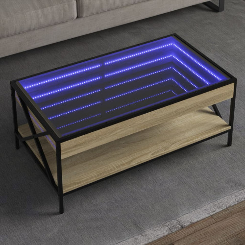 vidaXL Soffbord med Infinity LEDs sonoma-ek 90x50x38 cm