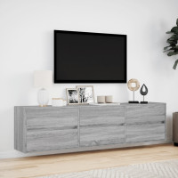 Produktbild för Väggmonterad tv-bänk LEDs grå sonoma 180x31x45 cm