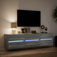 Produktbild för Väggmonterad tv-bänk LEDs grå sonoma 180x31x45 cm