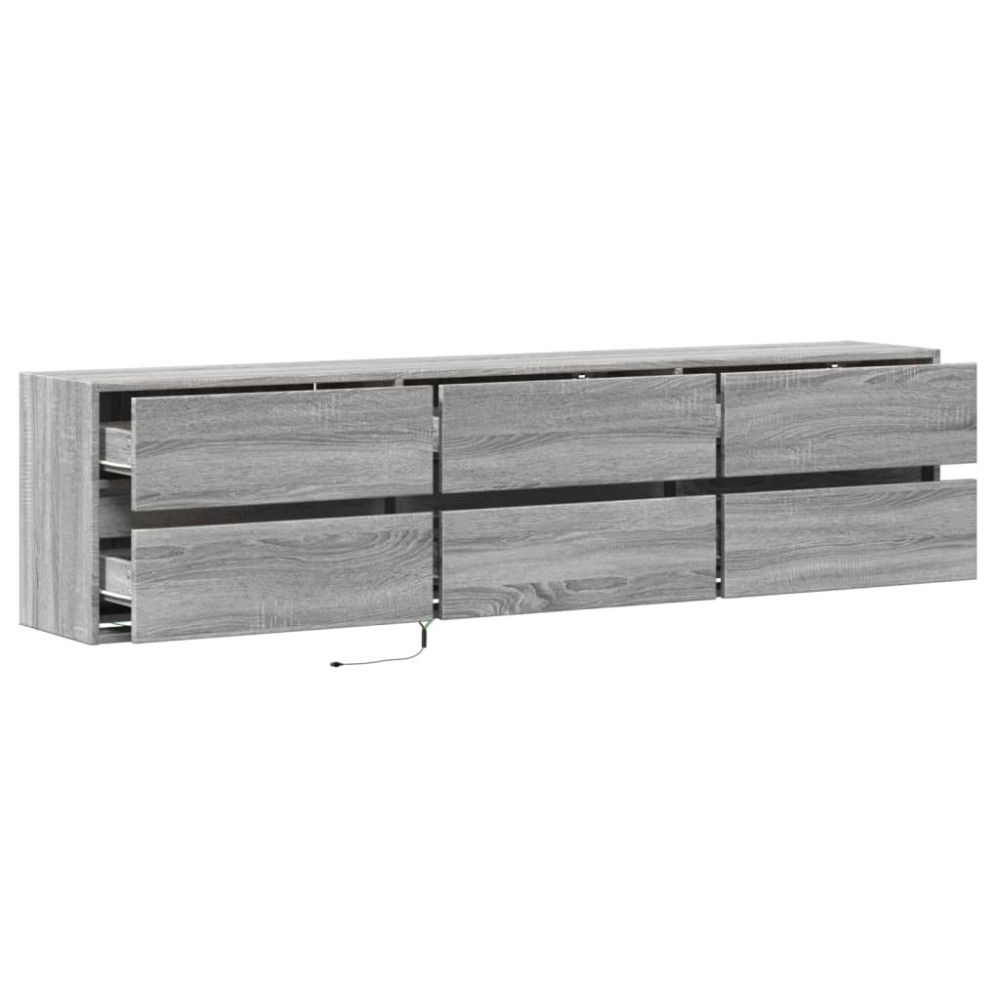 Produktbild för Väggmonterad tv-bänk LEDs grå sonoma 180x31x45 cm
