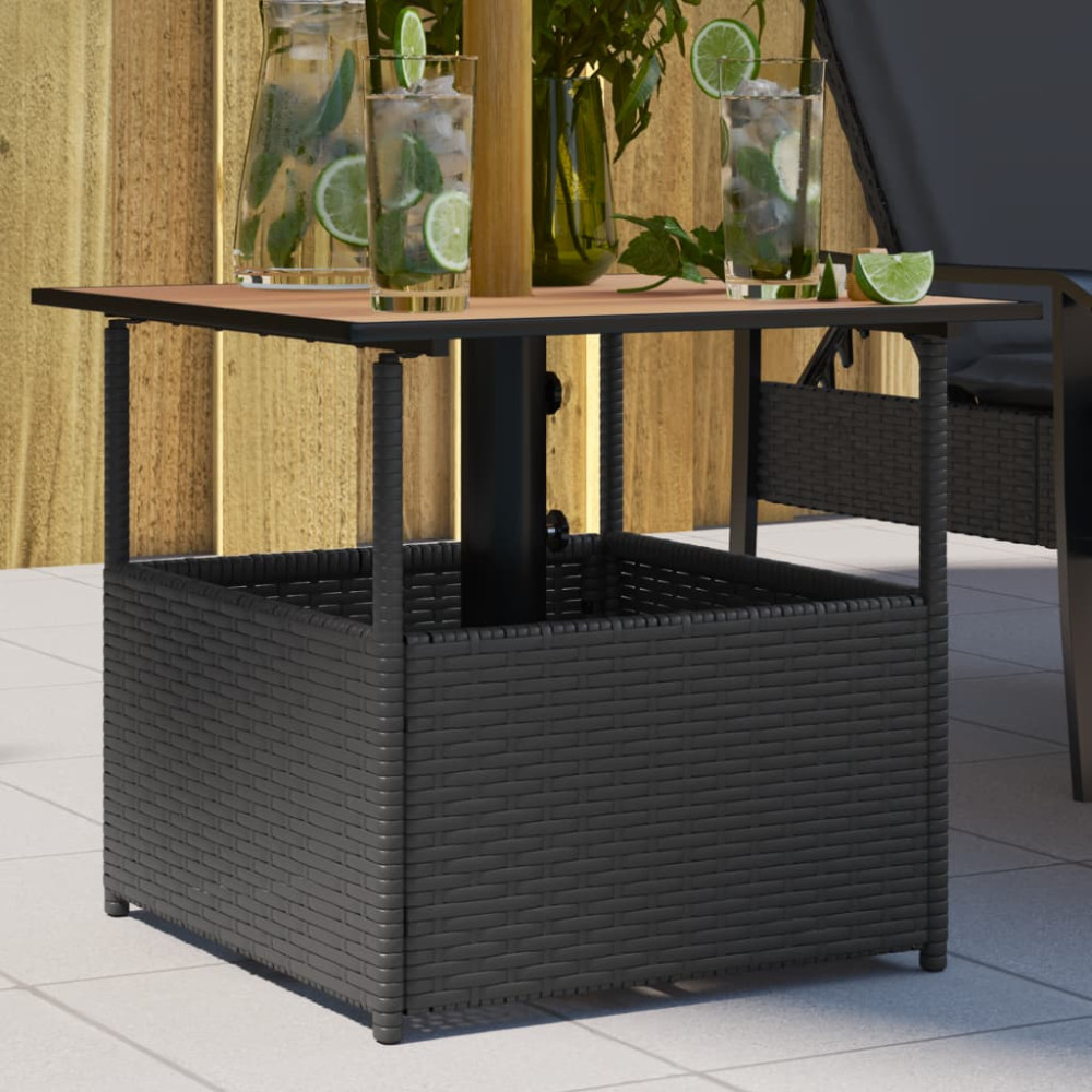 Produktbild för Trädgårdsbord med parasollhål svart 55x55x46,5 cm konstrotting