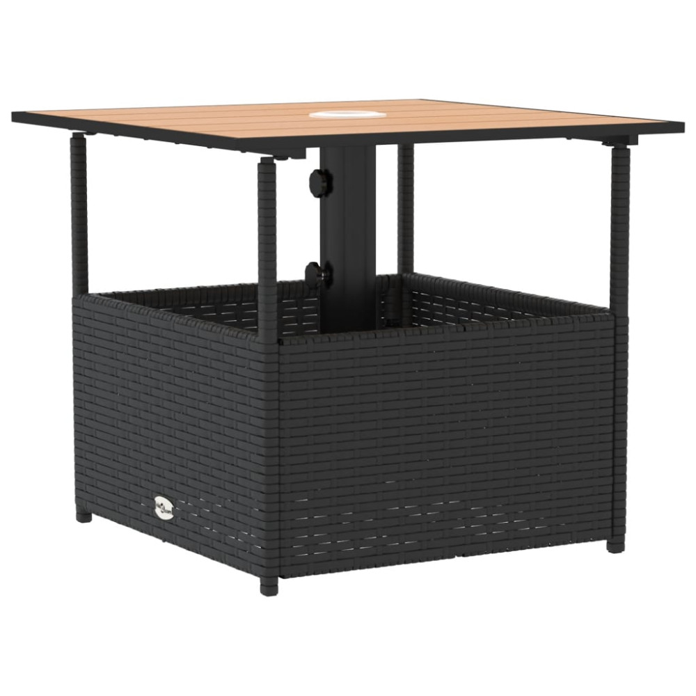 Produktbild för Trädgårdsbord med parasollhål svart 55x55x46,5 cm konstrotting