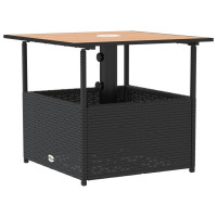 Produktbild för Trädgårdsbord med parasollhål svart 55x55x46,5 cm konstrotting