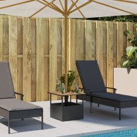 Produktbild för Trädgårdsbord med parasollhål svart 55x55x46,5 cm konstrotting