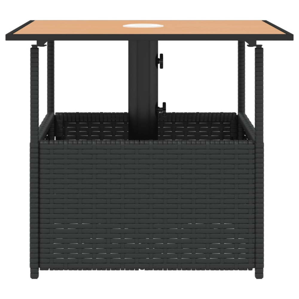 Produktbild för Trädgårdsbord med parasollhål svart 55x55x46,5 cm konstrotting