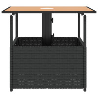 Produktbild för Trädgårdsbord med parasollhål svart 55x55x46,5 cm konstrotting