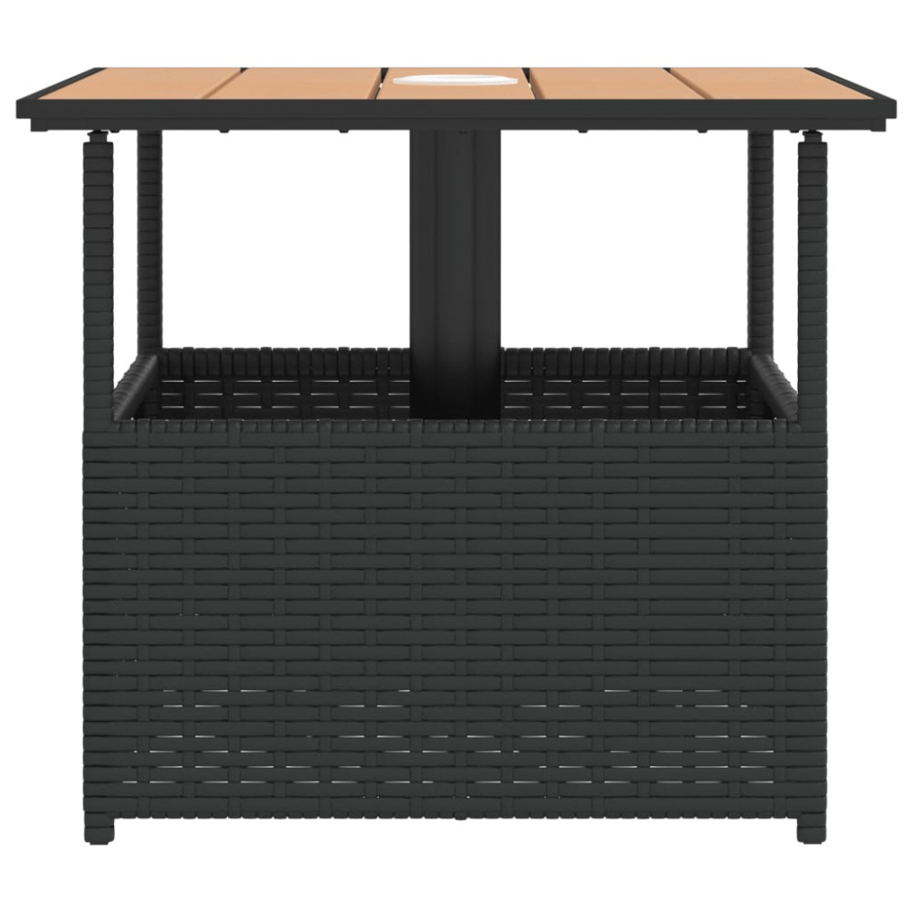 Produktbild för Trädgårdsbord med parasollhål svart 55x55x46,5 cm konstrotting