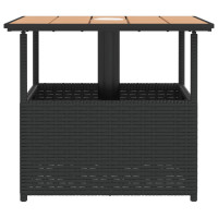 Produktbild för Trädgårdsbord med parasollhål svart 55x55x46,5 cm konstrotting