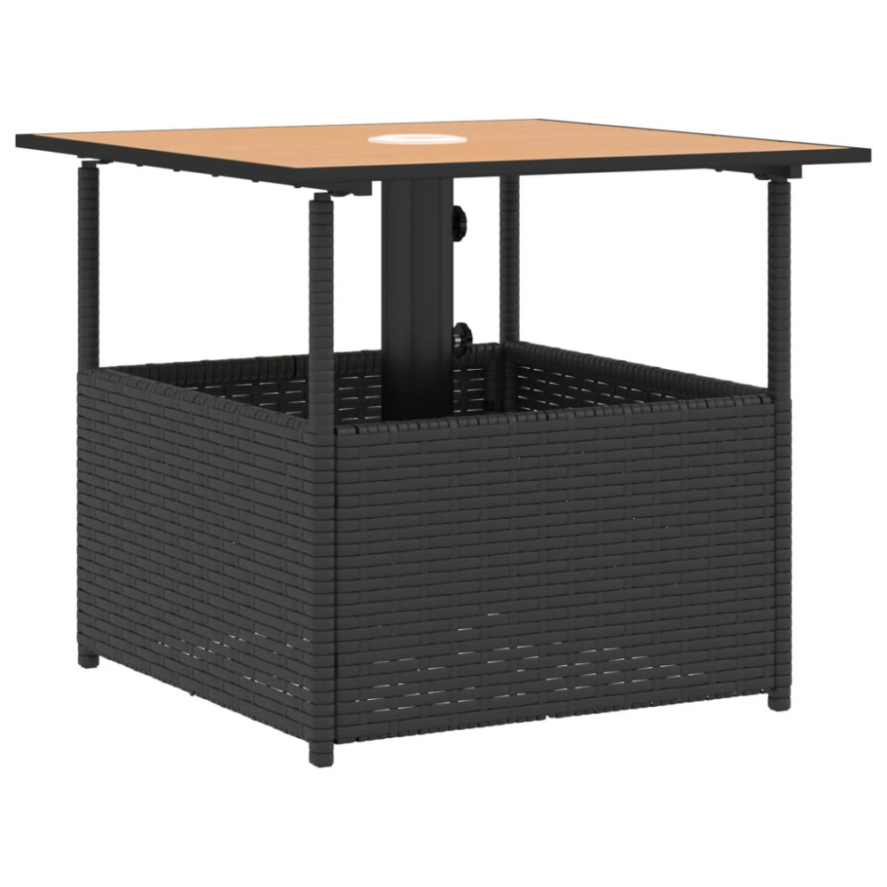 Produktbild för Trädgårdsbord med parasollhål svart 55x55x46,5 cm konstrotting