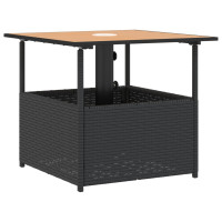 Produktbild för Trädgårdsbord med parasollhål svart 55x55x46,5 cm konstrotting