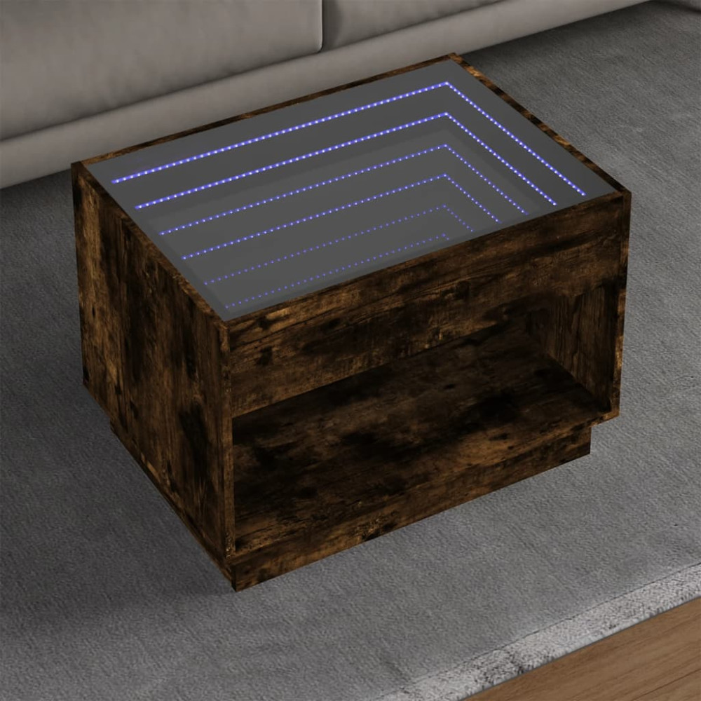 Produktbild för Soffbord med Infinity LEDs rökfärgad ek 70x50x50 cm