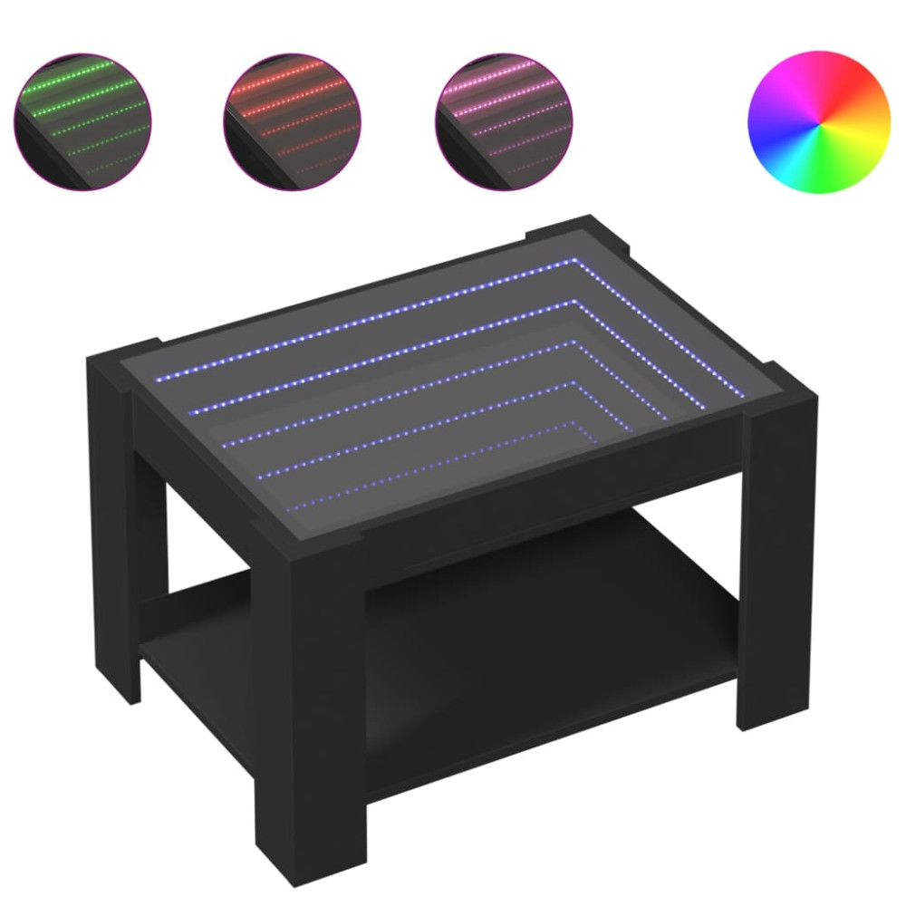 Produktbild för Soffbord med LEDs svart 73x53x45 cm konstruerat trä