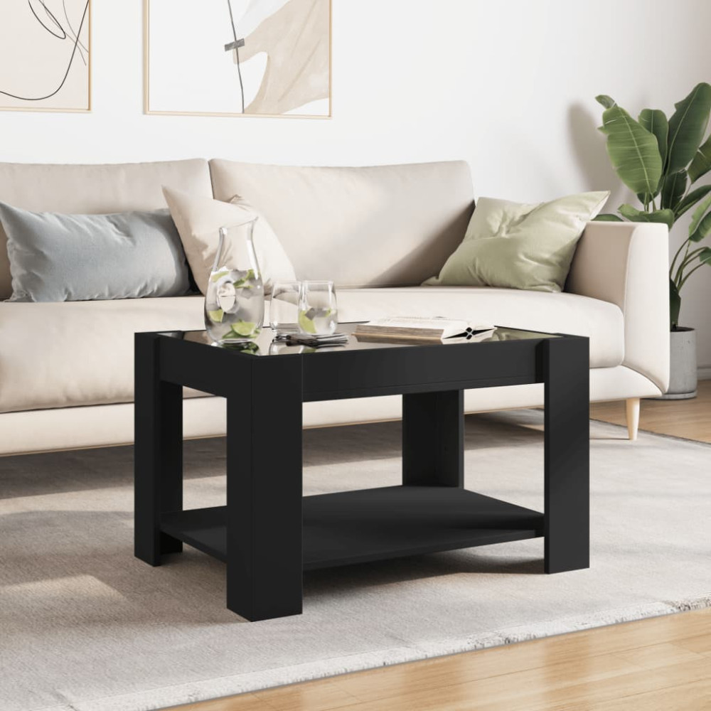 Produktbild för Soffbord med LEDs svart 73x53x45 cm konstruerat trä