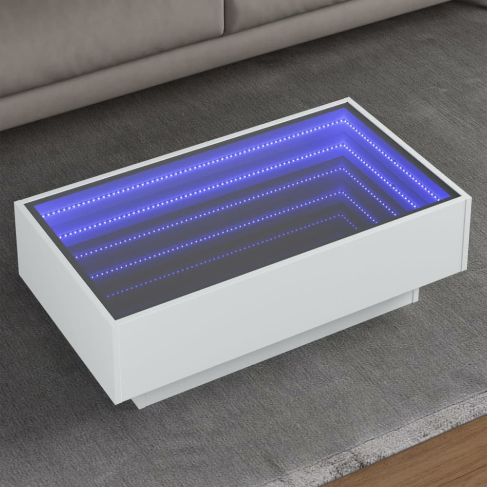 Produktbild för Soffbord med LEDs vit 90x50x30 cm konstruerat trä