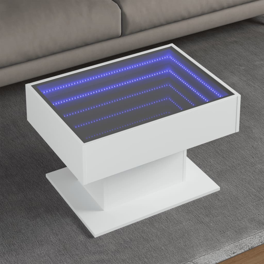 Produktbild för Soffbord med LEDs vit 70x50x45 cm konstruerat trä
