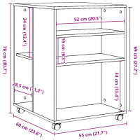 Produktbild för Sidobord med hjul svart 55x60x78 cm konstruerat trä