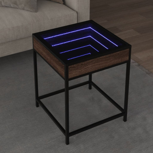 vidaXL Soffbord med Infinity LEDs brun ek 40x40x51 cm