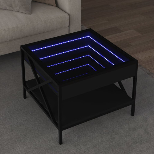 vidaXL Soffbord med Infinity LEDs svart 50x50x38 cm