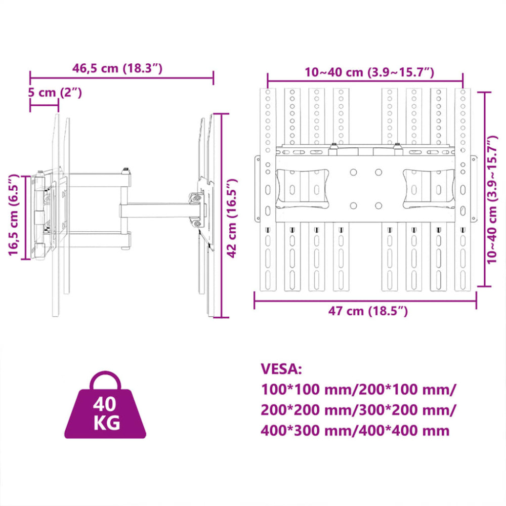 Produktbild för Tv-väggfäste för 26-70 tums skärm max VESA 400x400 mm 40kg