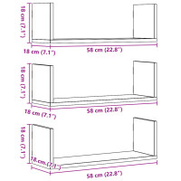 Produktbild för Vägghyllor 3 st betonggrå 58x18x18 cm konstruerat trä