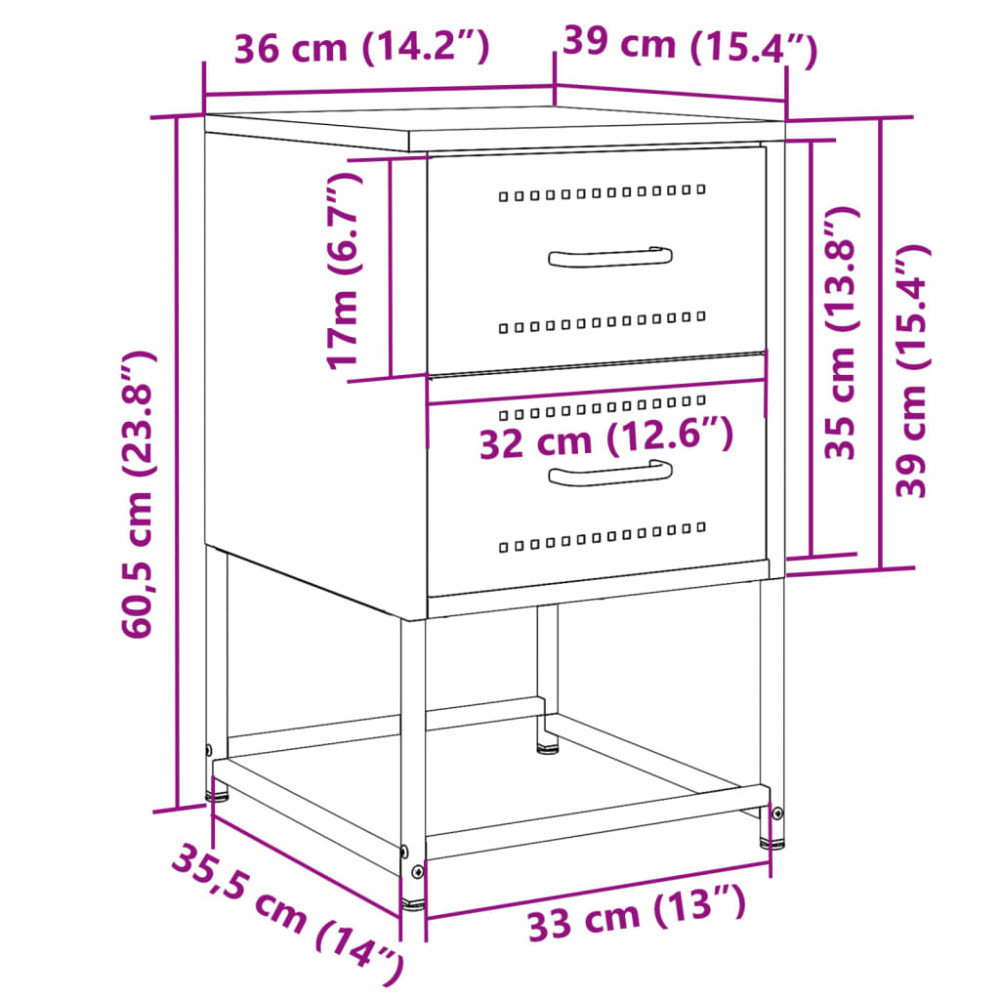 Produktbild för Sängbord 2 st antracit 36x39x60,5 cm stål