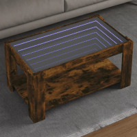 Produktbild för Soffbord med LEDs rökfärgad ek 93x53x45 cm konstruerat trä