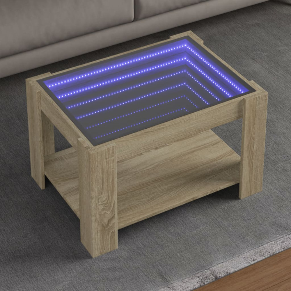 Produktbild för Soffbord med LEDs sonoma-ek 73x53x45 cm konstruerat trä