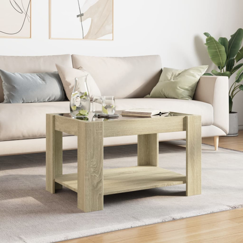Produktbild för Soffbord med LEDs sonoma-ek 73x53x45 cm konstruerat trä