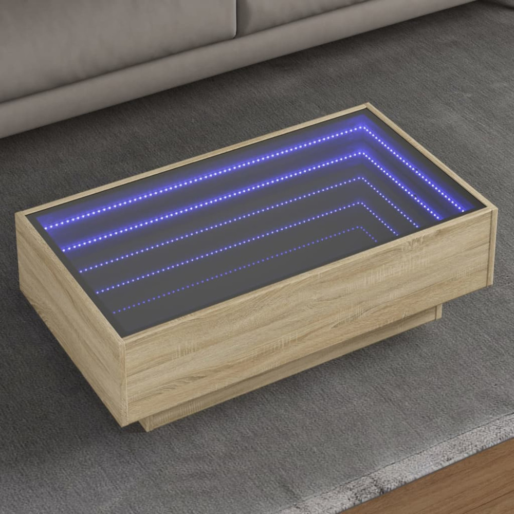 Produktbild för Soffbord med LEDs sonoma-ek 90x50x30 cm konstruerat trä