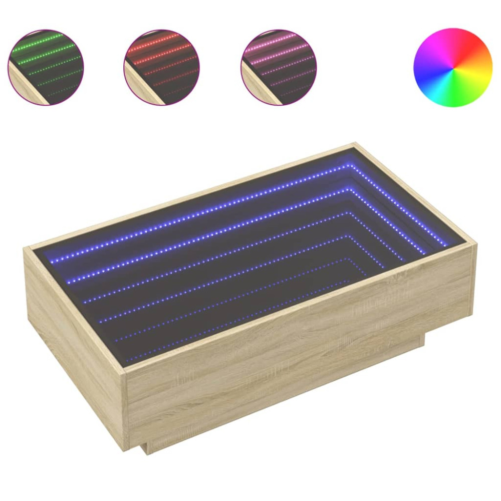 Produktbild för Soffbord med LEDs sonoma-ek 90x50x30 cm konstruerat trä