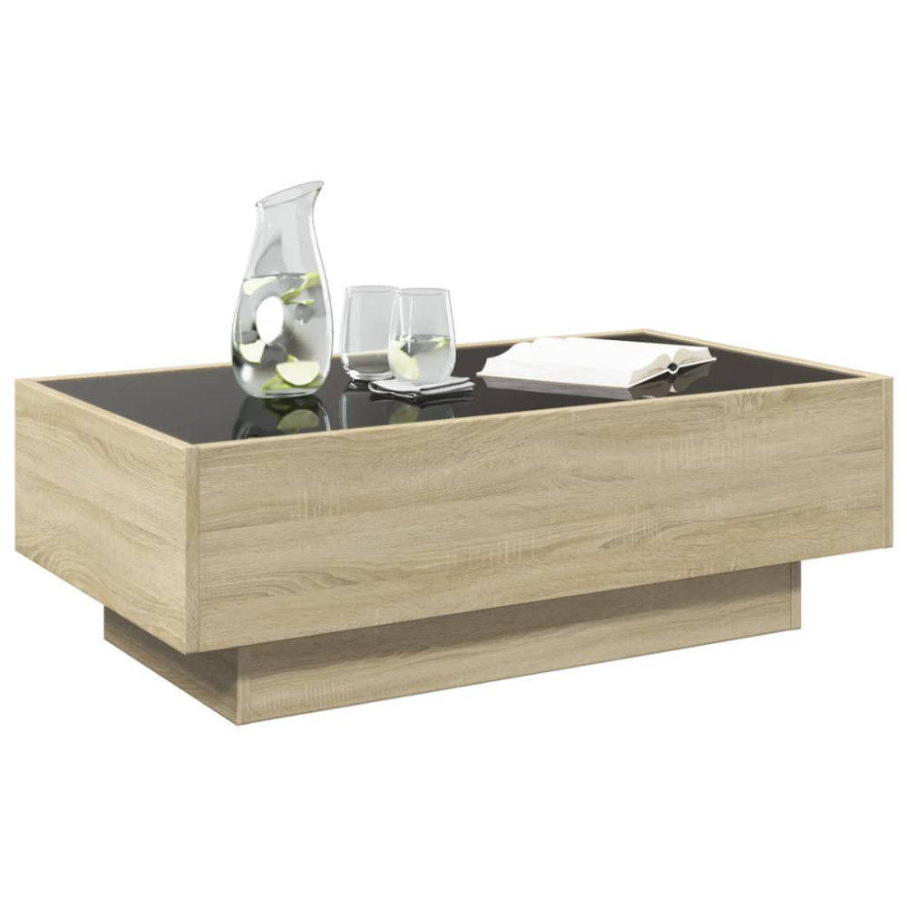 Produktbild för Soffbord med LEDs sonoma-ek 90x50x30 cm konstruerat trä
