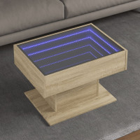 Produktbild för Soffbord med LEDs sonoma-ek 70x50x45 cm konstruerat trä