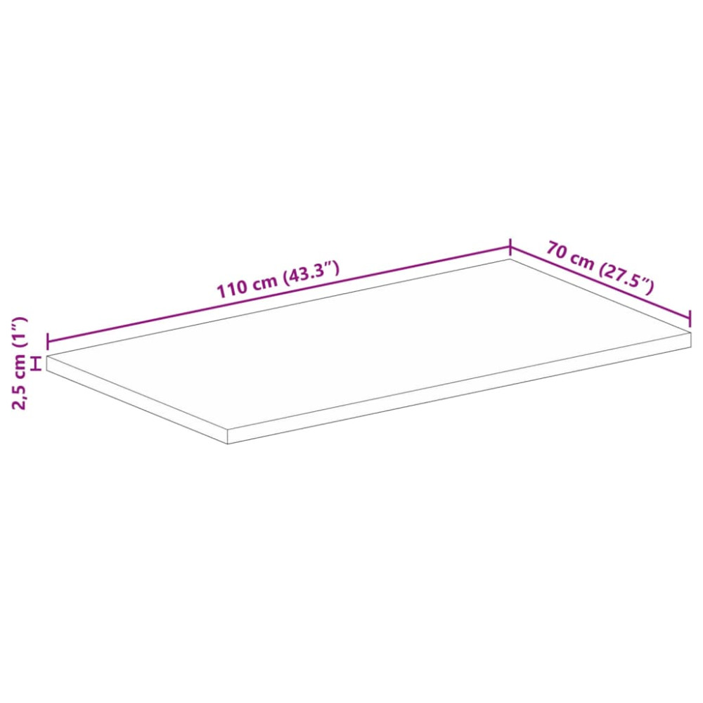 Produktbild för Bordsskiva 110x70x2,5 cm rektangulär massivt grovt mangoträ