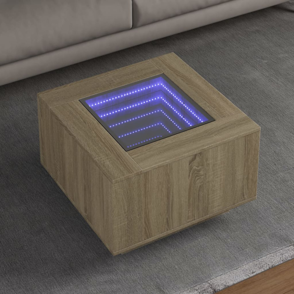 Produktbild för Soffbord med LEDs sonoma-ek 60x60x40 cm konstruerat trä