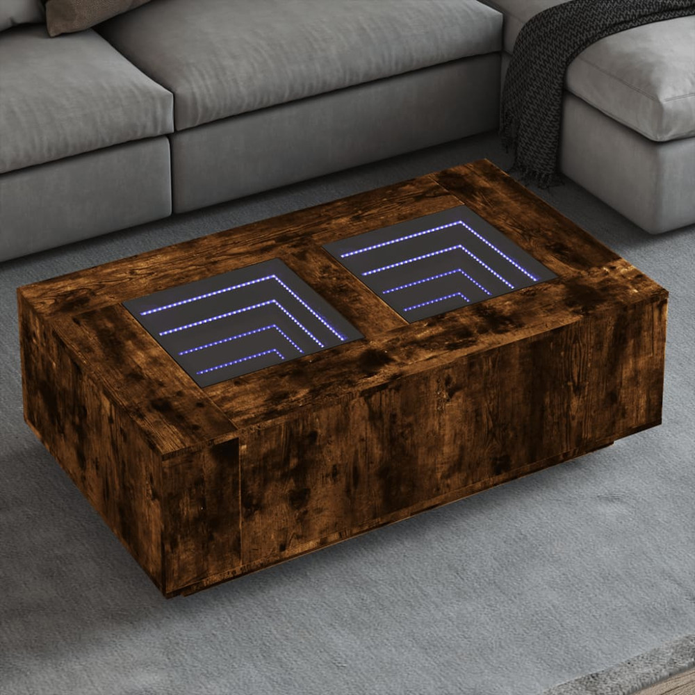 Produktbild för Soffbord med Infinity LEDs rökfärgad ek 116x69x40 cm
