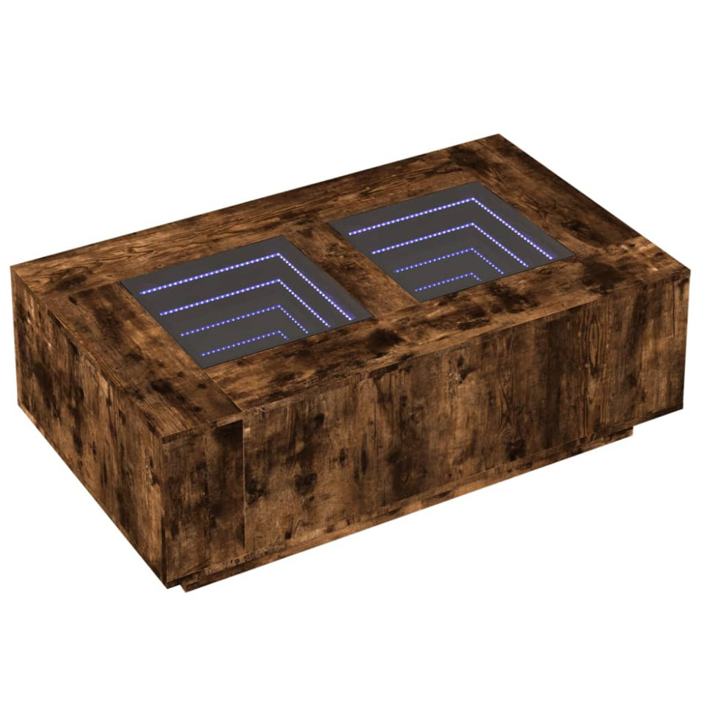 Produktbild för Soffbord med Infinity LEDs rökfärgad ek 116x69x40 cm