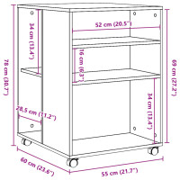 Produktbild för Sidobord med hjul rökfärgad ek 55x60x78 cm konstruerat trä