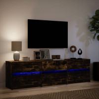 Produktbild för Tv-bänk med LEDs rökfärgad ek 180x34x50 cm konstruerat trä