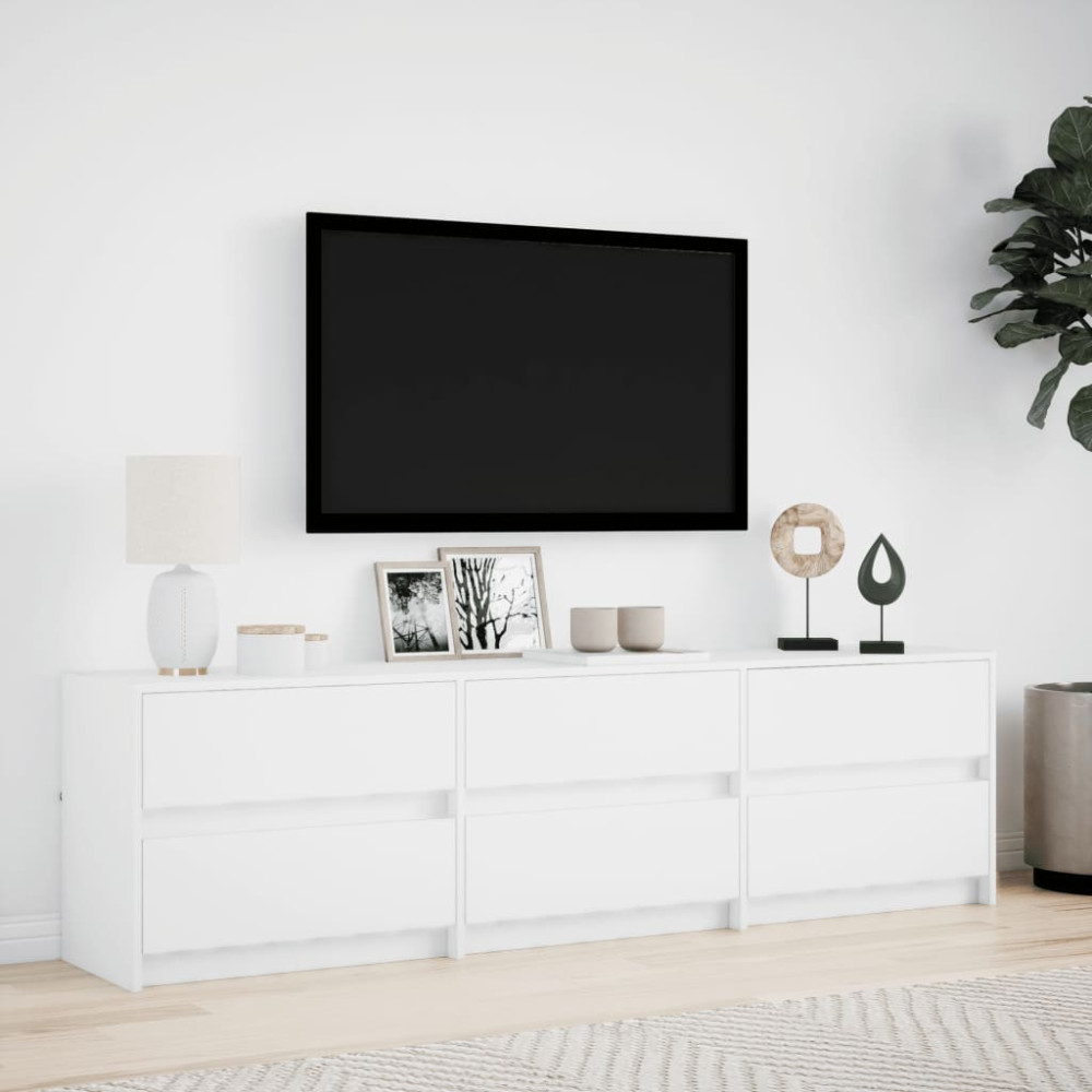 Produktbild för Tv-bänk med LEDs vit 180x34x50 cm konstruerat trä